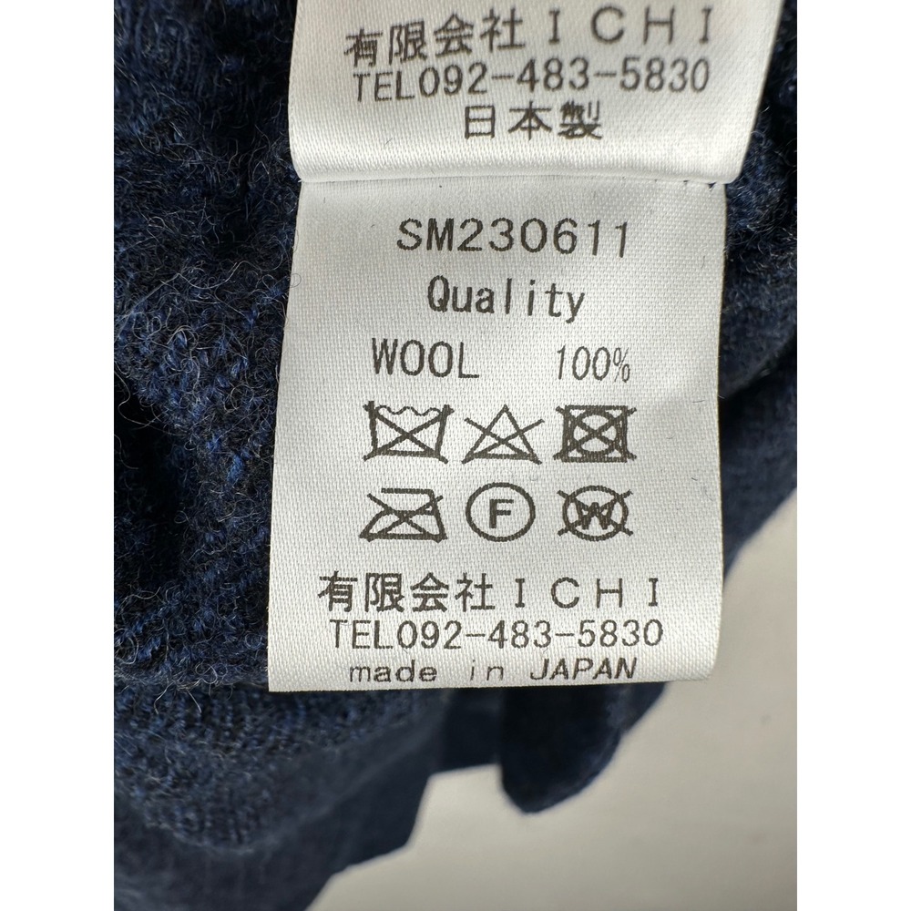 Ichi Japan Navy Blue 100% Wool Button Front Band Collar Midi Shirt Dress Pocket - Picture 8 of 10